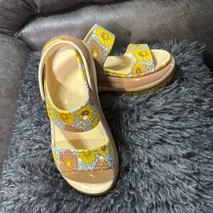 CROCS women’s Floral Sandals - Yellow, Blue, and Orange